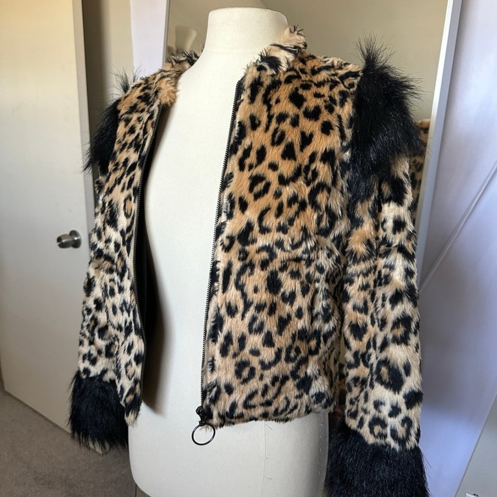 Leith Leopard Faux Fur Zip Up Jacket Coat Revolve